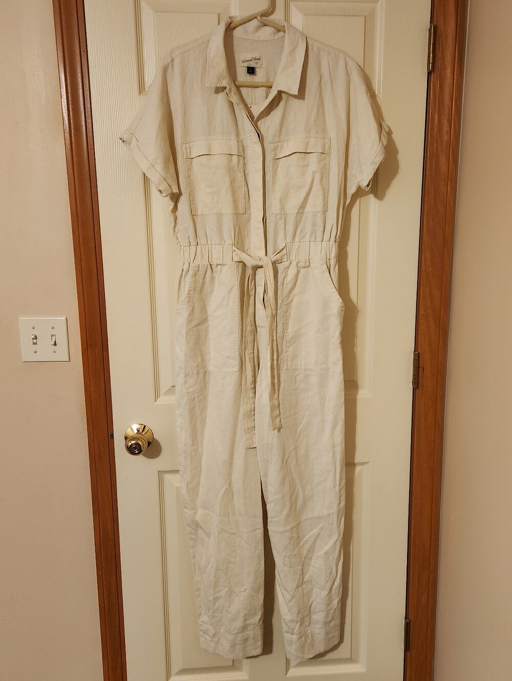 NWT Universal Thread Linen Boiler Utility Jumpsuit Size 8 Cream Coastal Minimal